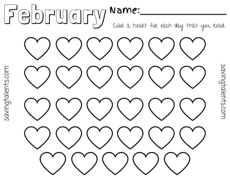 Free printable monthly reading charts for kids saving talents