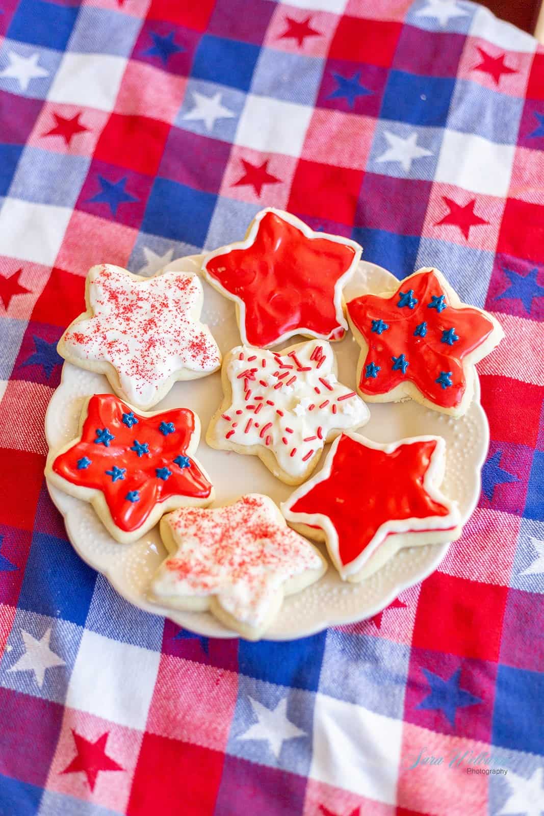 4th of July Sour Cream Sugar Cookies with Cream Cheese Frosting.