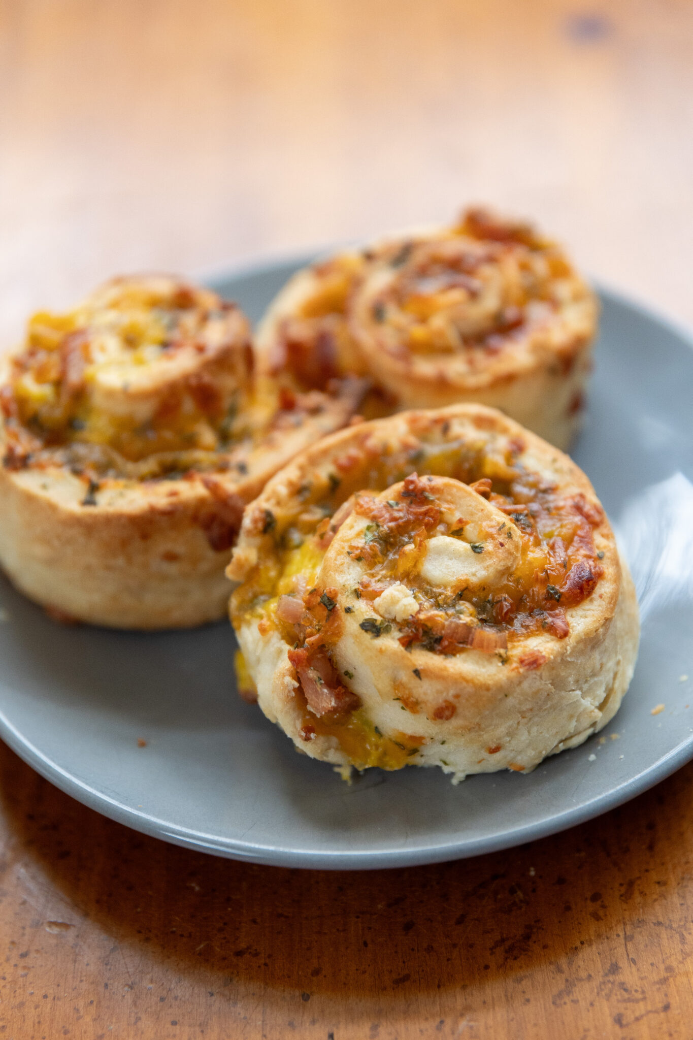 Ham and Cheese Roll-up Biscuits on a plate.