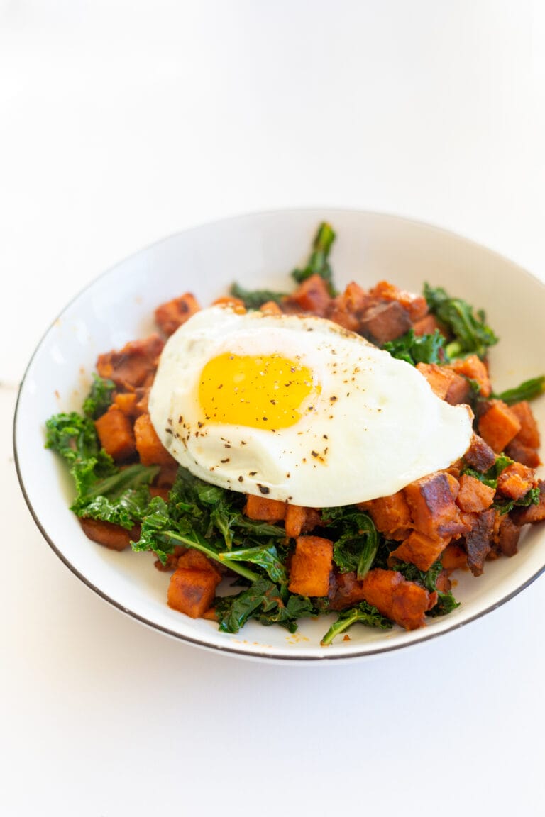 Healthy Sweet Potato Kale Hash Recipe with a SunnySideUp Egg Saving
